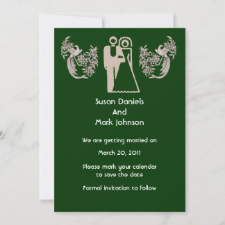 Invitation Mariée Groom Doves Mariage Vert Économisez La Date