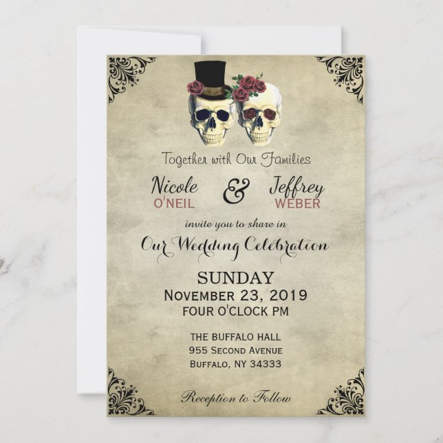 Invitation Mariée & Groom Skull Goth Rustic Mariage (Devant)