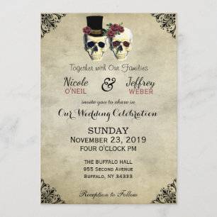 Invitation Mariée & Groom Skull Goth Rustic Mariage
