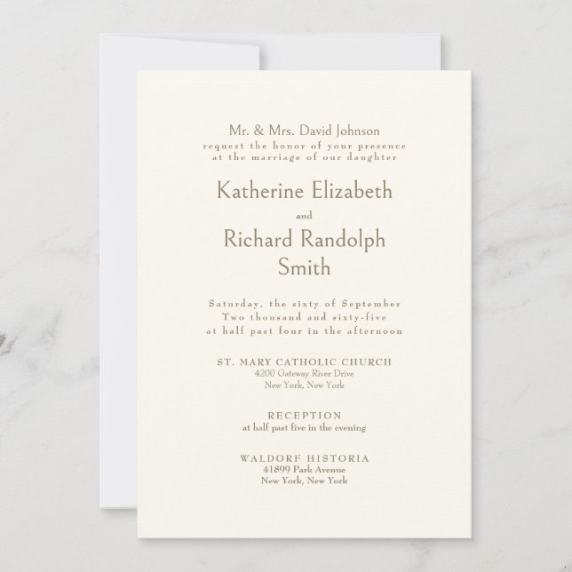 Invitation Mariée Mariage à la crème formelle parents II (Devant)