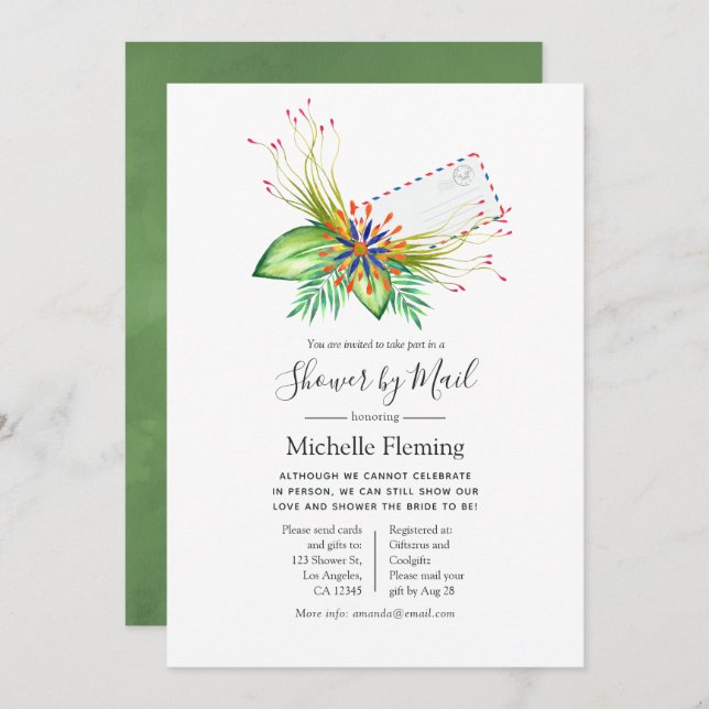 Invitation Mariée ou Baby shower d'été tropical par la poste (Devant / Derrière)