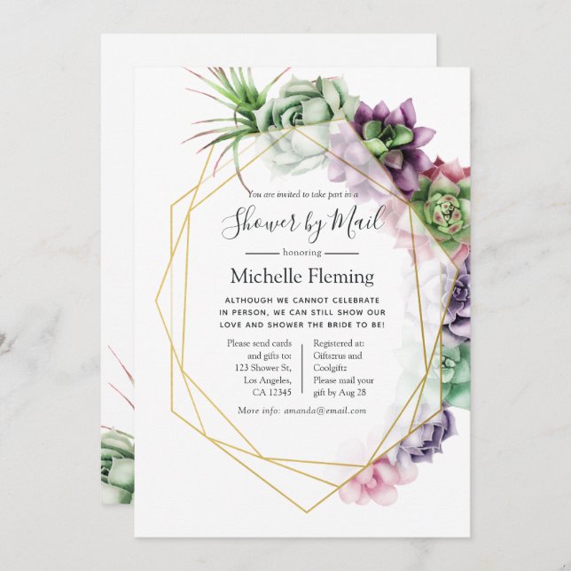 Invitation Mariée ou Baby shower géométrique Succulente par c (Devant / Derrière)