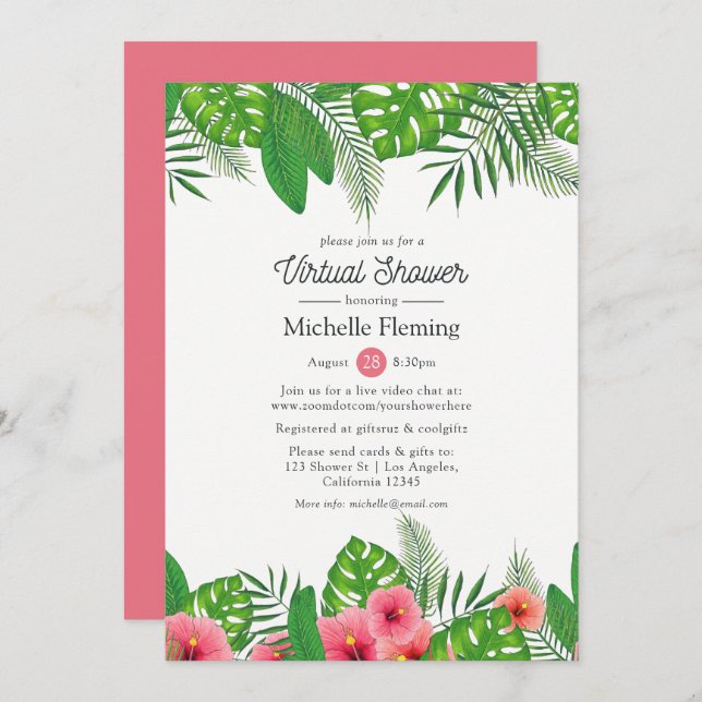 Invitation Mariée ou Baby shower virtuel Tropical Luau (Devant / Derrière)