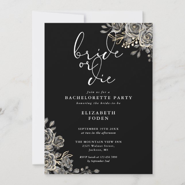 Invitation Mariée Ou Mort Noir Blanc Gothique Bachelorette Pa (Devant)