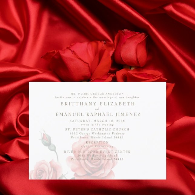 Invitation Mariée Parents 2 Lieu Mariage Roses Rouges (Créateur téléchargé)