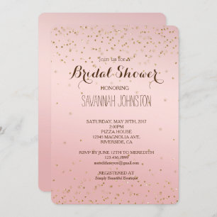 Invitation Mariée Peach Pink Blush Gold Glitz Confetti