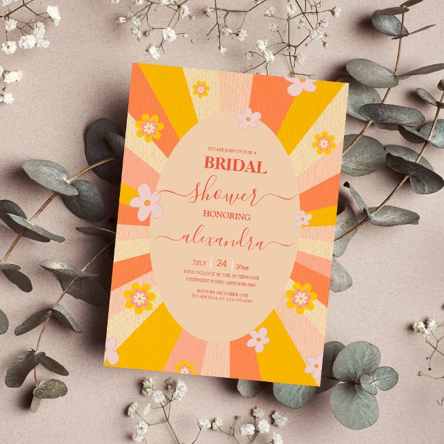 Invitation Mariée rétro Super 70's à thème orange jaune (Créateur téléchargé)