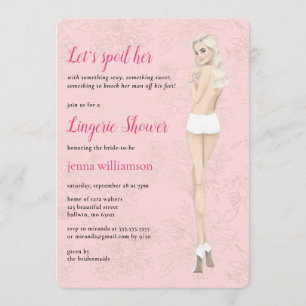 Invitation Mariée rose dans ses culottes douche lingerie