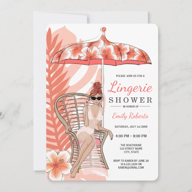 Invitation Mariée rousse sous la douche de lingerie (Devant)
