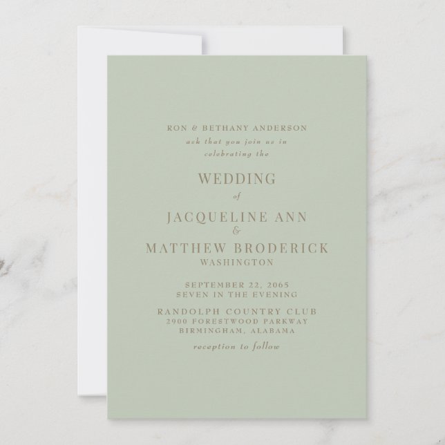 Invitation Mariée Simplement Sage Parents Texte Or Mariage  (Devant)