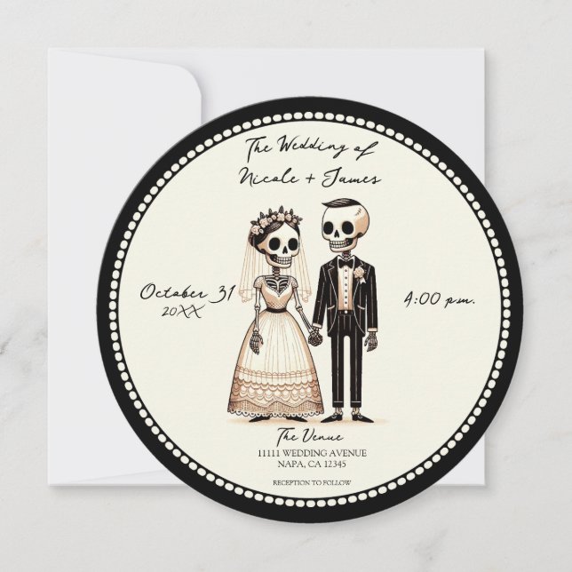 Invitation Mariée squelette de dessin animé + Mariage fantais (Devant)