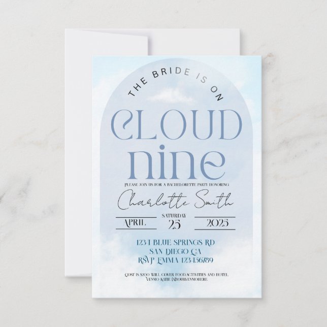 Invitation Mariée sur le nuage neuf bachelorette fête invitat (Devant)