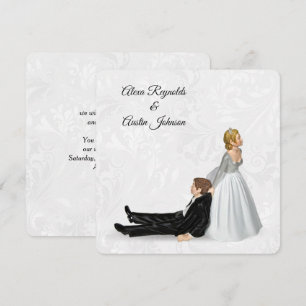 Invitation Mariée traînant le marié humour de mariage
