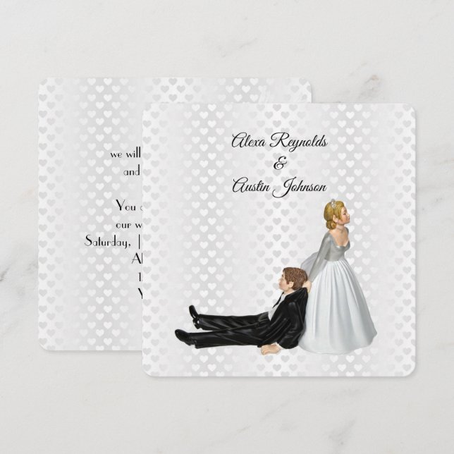 Invitation Mariée traînant le marié humour de mariage (Devant / Derrière)