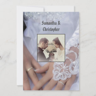 Invitation Mariées en dentelle blanche mariage robe photo inv