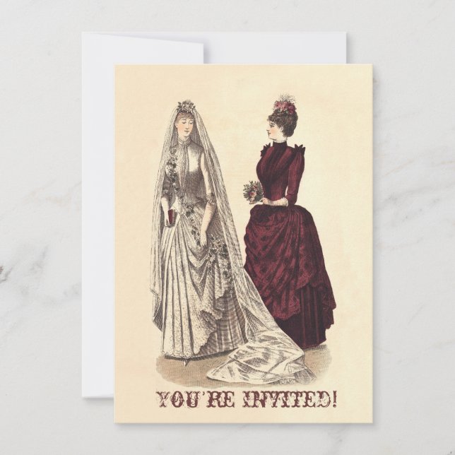 Invitation mariées Vintages mariages et demoiselle d'honneur (Devant)