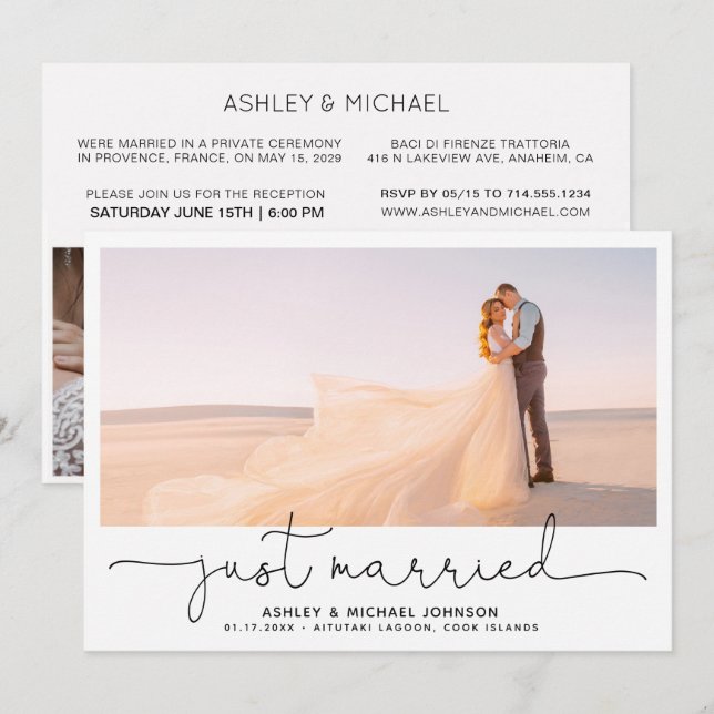 Invitation Mariés à l'instant Réception photo pour fugue amou (Devant / Derrière)