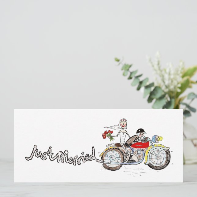Invitation Mariés à moto pour la soirée de mariage (Debout devant)