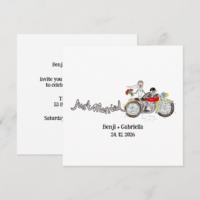 Invitation Mariés à moto pour la soirée de mariage (Devant / Derrière)