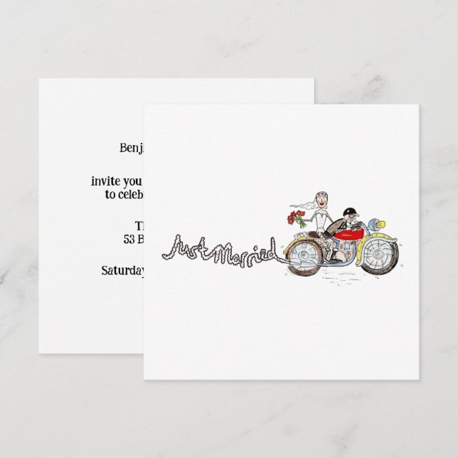 Invitation Mariés à moto pour la soirée de mariage (Devant / Derrière)