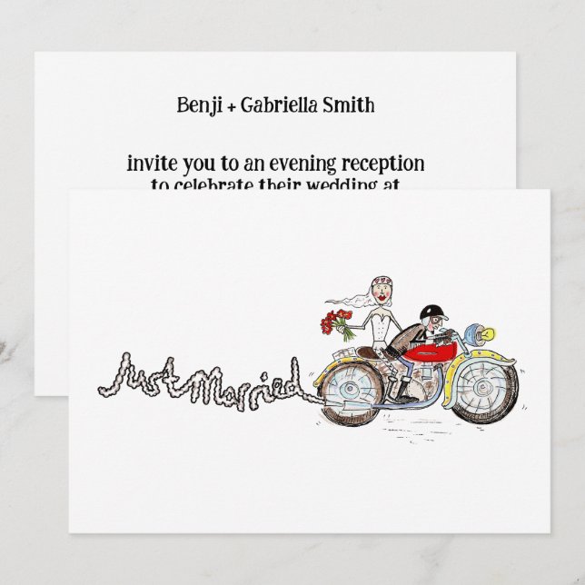 Invitation Mariés à moto pour la soirée de mariage (Devant / Derrière)