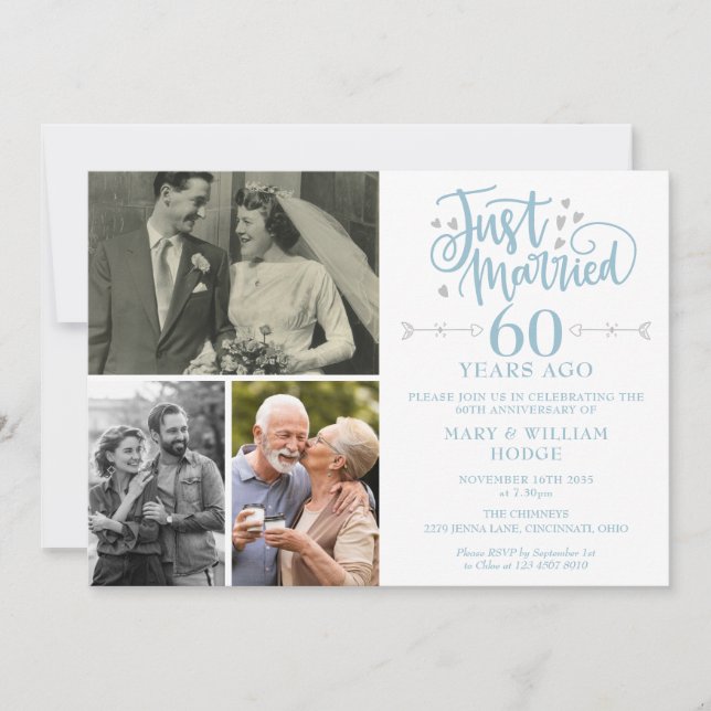 Invitation Mariés à peine 60 ans de mariage 3 Photo (Devant)