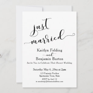 Invitation Mariés à peine Script Réception Noir et Blanc