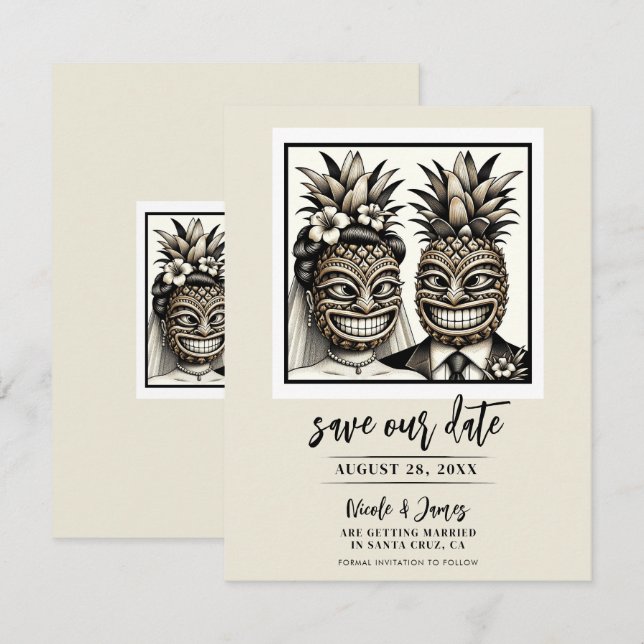Invitation Mariés Aloha Ananas Tiki Save the Date  (Devant / Derrière)
