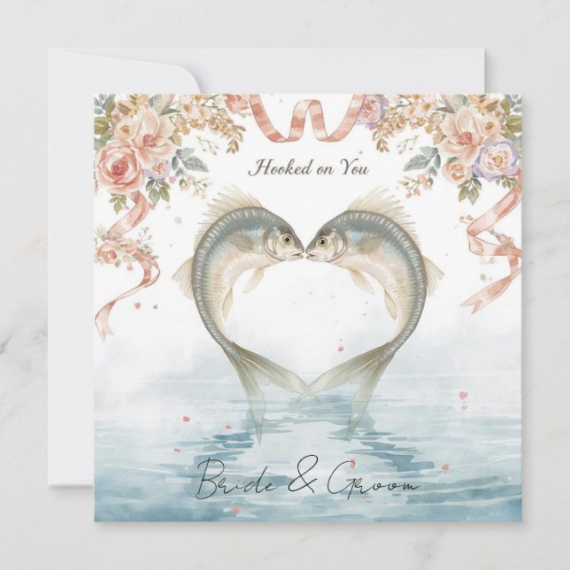Invitation Mariés amateurs de pêche Attrapé par vous  Aquarel (Devant)