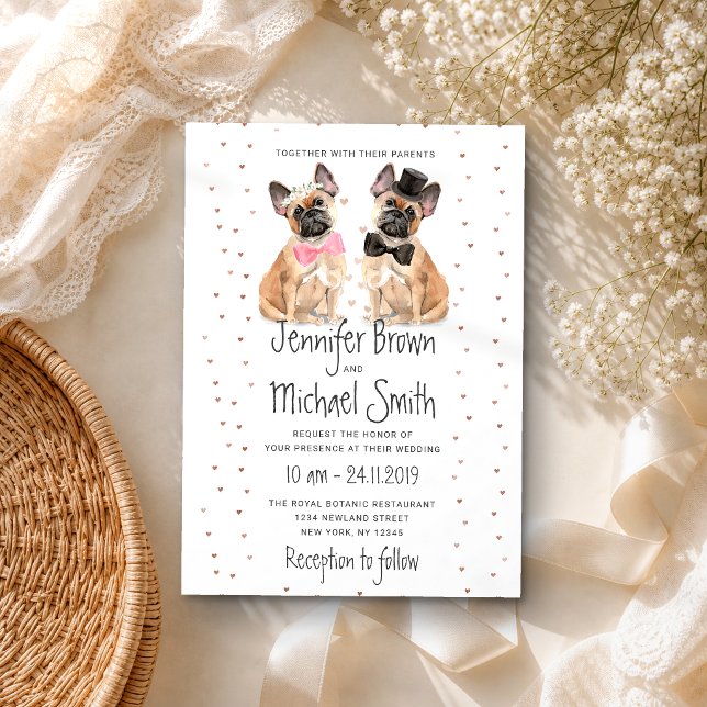 Invitation Mariés bouledogue français couple mariage (Créateur téléchargé)