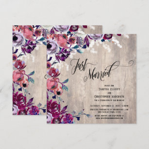Invitation Mariés Calligraphie Floral Bois Clair, Lumières