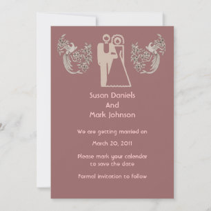 Invitation Mariés Colombes Roses Clair Enregistrement De Date