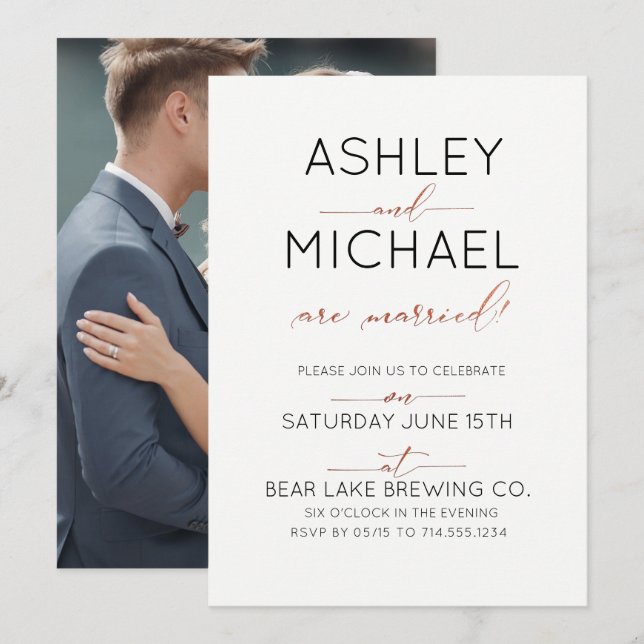 Invitation Mariés Copper Typographie Fête de mariage (Devant / Derrière)