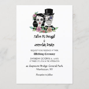 Invitation Mariés crânes de la journée gothique des morts