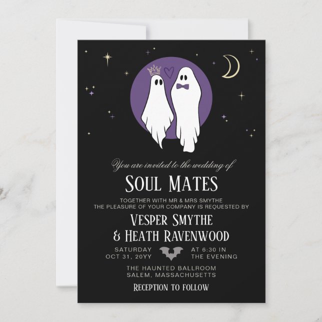Invitation Mariés de l'Ame Mariage Halloween Fantôme Ensorcel (Devant)