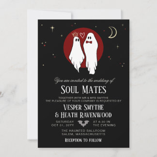 Invitation Mariés de l'Âme Rouge Mariage Halloween Fantôme En