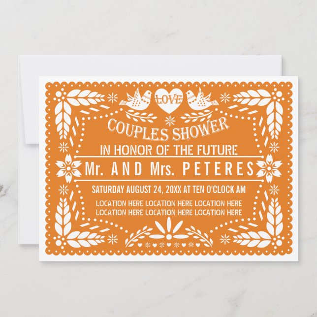 Invitation Mariés de mariage de papel picado orange douche (Devant)