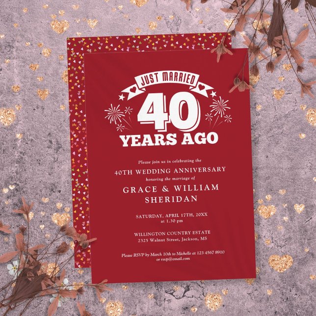 Invitation Mariés depuis 40 ans d'anniversaire de mariage (Just Married 40th Wedding Anniversary Invitation)