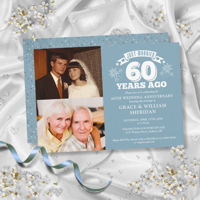 Invitation Mariés depuis 60 ans 2 Photos d'anniversaire de ma (Just Married 60th Wedding Anniversary 2 Photo Invitation)