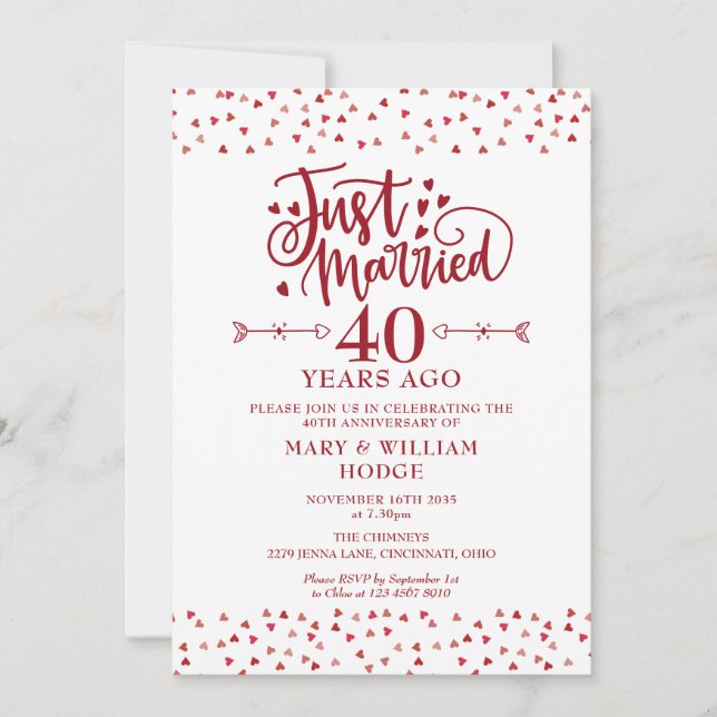 Invitation Mariés depuis peu 40e anniversaire de mariage (Devant)