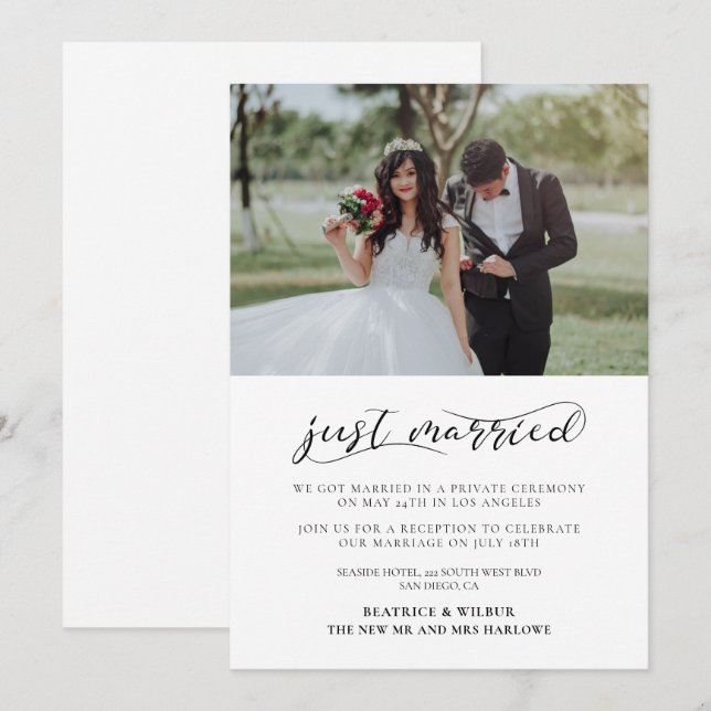 Invitation Mariés élégants faire part calligraphié (Devant / Derrière)
