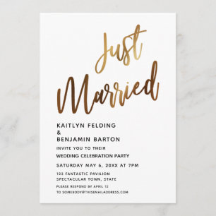 Invitation Mariés Minimaliste Calligraphie Dorée Réception