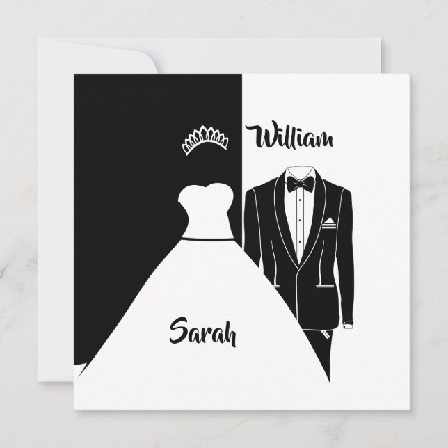 Invitation Mariés noir et blanc pour mariage (Devant)