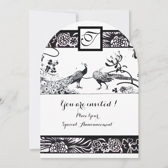 Invitation MARIÉS OISEAUX AMOUREUX CARRÉ MONOGRAMME Noir,Blan (Devant)