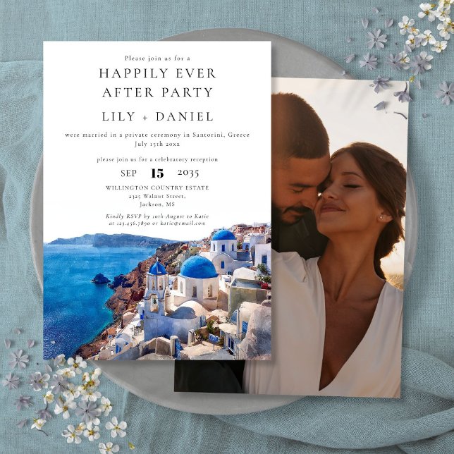 Invitation Mariés pour toujours à Santorin Grèce Photo de mar (Happily Ever After Santorini Greece Photo Wedding Invitation)