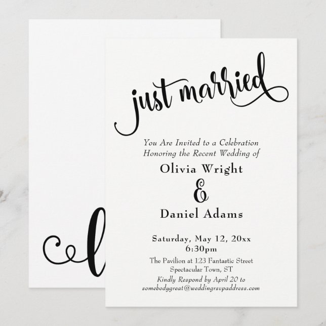 Invitation Mariés ! Réception en noir et blanc uniquement (Devant / Derrière)