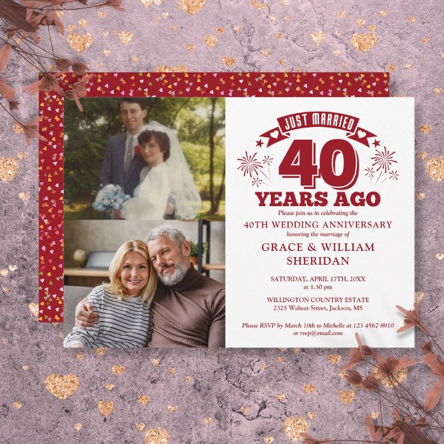 Invitation Mariés Rubis 40 ans de mariage 2 Photo (Just Married Ruby 40th Wedding Anniversary 2 Photo Invitation)