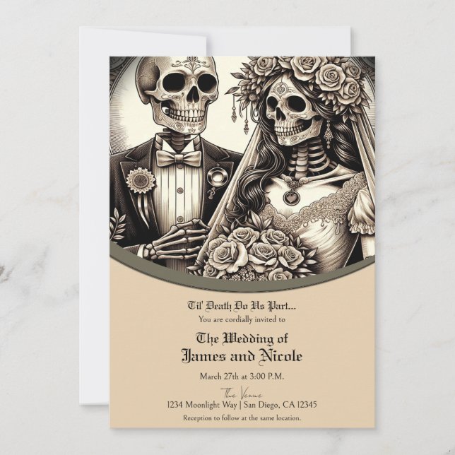 Invitation Mariés squelettes beige mariage tan (Devant)