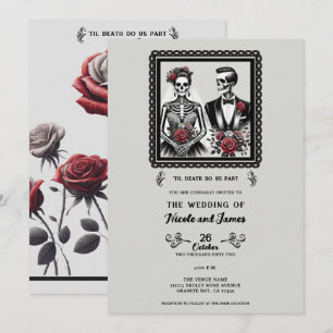 Invitation Mariés squelettes Couple de mariés et mariées Fleu