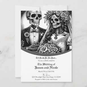 Invitation Mariés squelettes noir et blanc de mariage